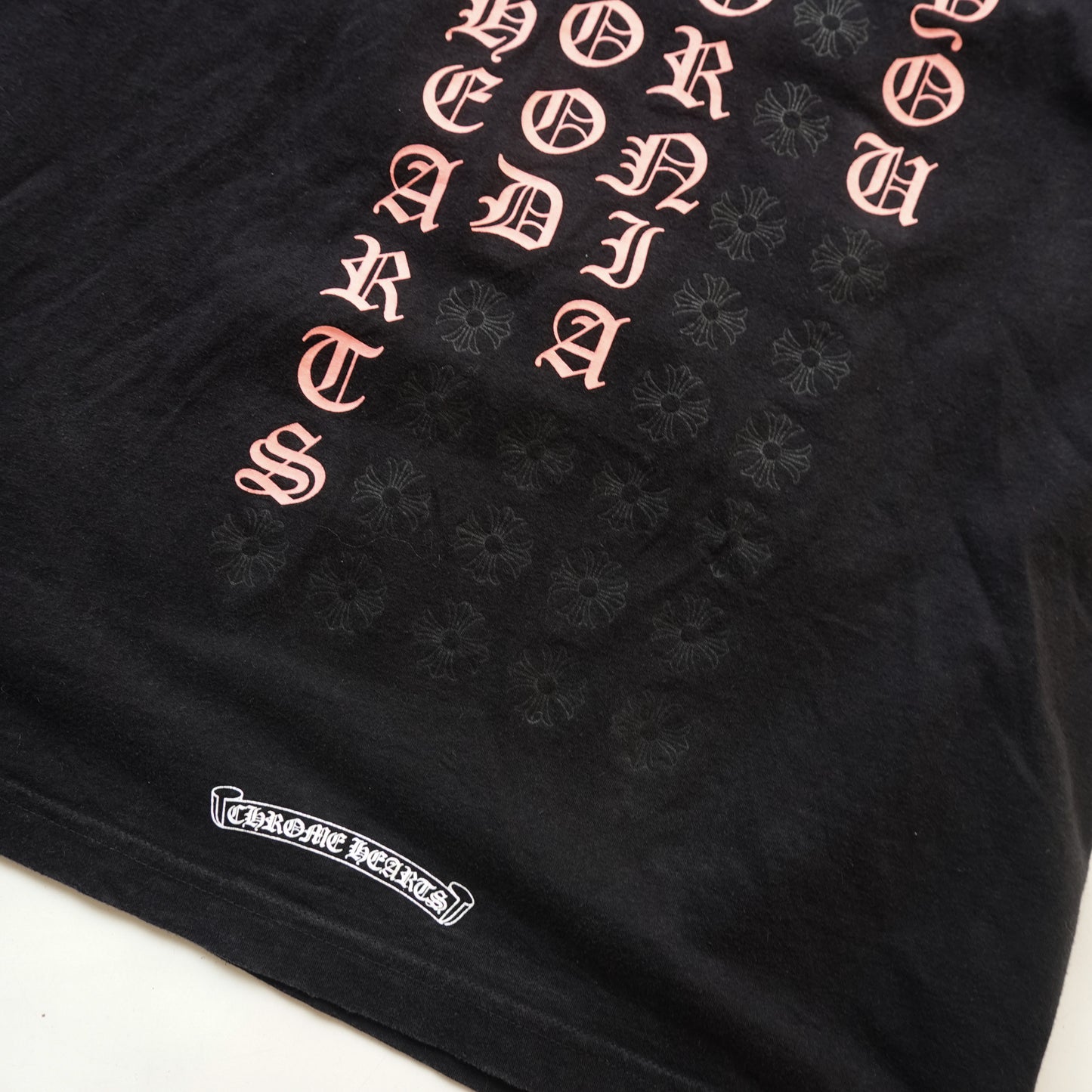 Chrome Hearts Pink Vertical Spell Out Pocket Tee -Size L