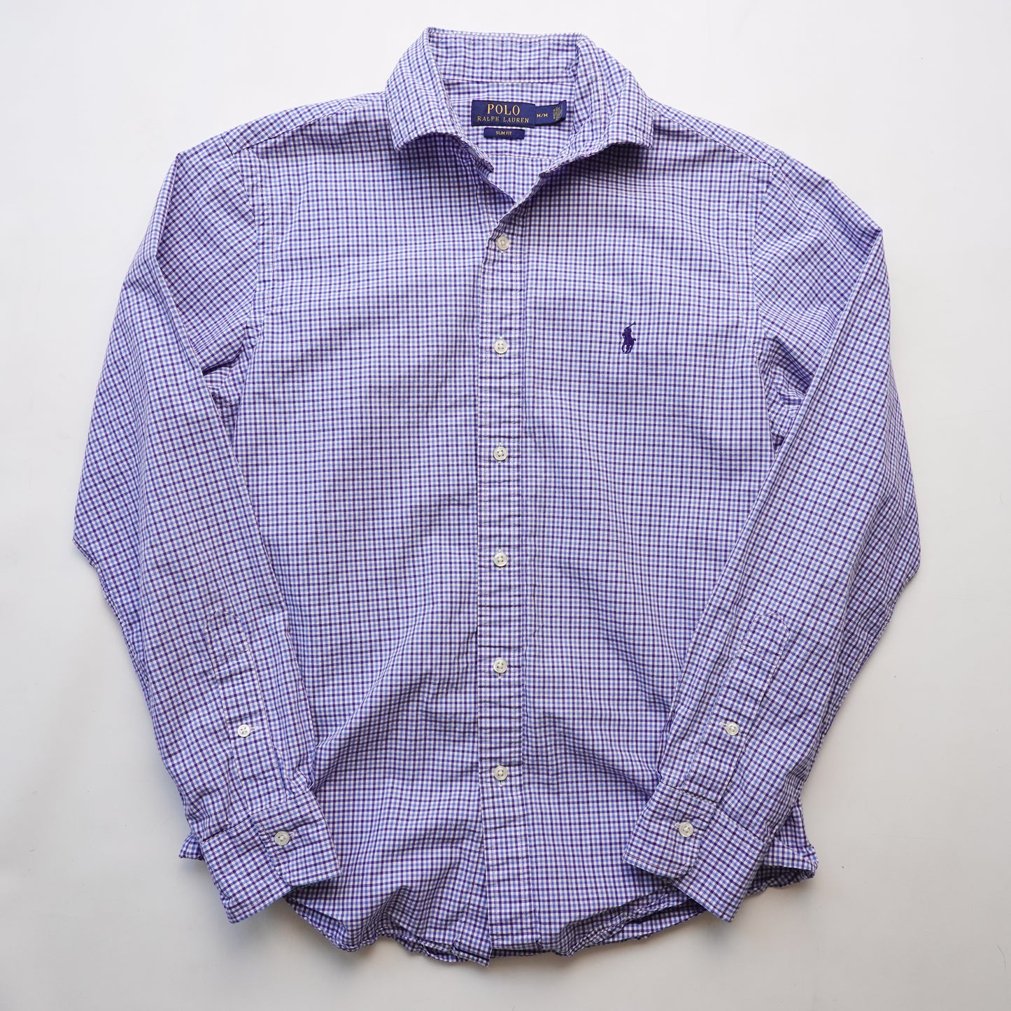 Polo RL Blue Plaid Slim Fit Button Up - Size M