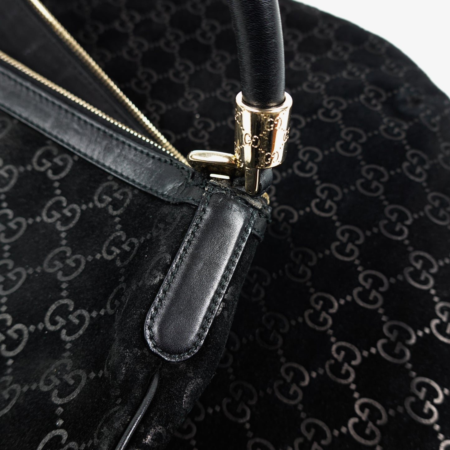 Gucci GG Monogram Black Suede Hobo Bag