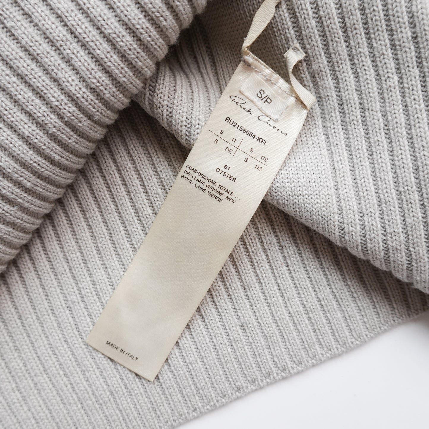 Rick Owens Virgin Wool Ribbed Knit Sweater - Size S