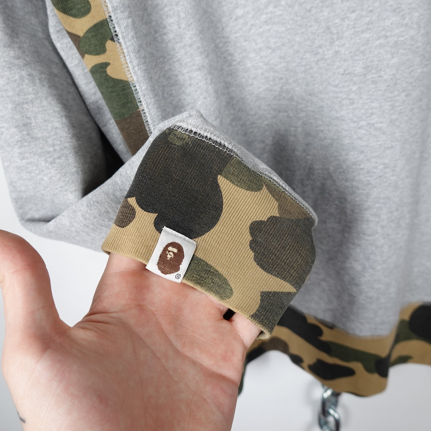Bape Grey/Camo Hoodie - Size L