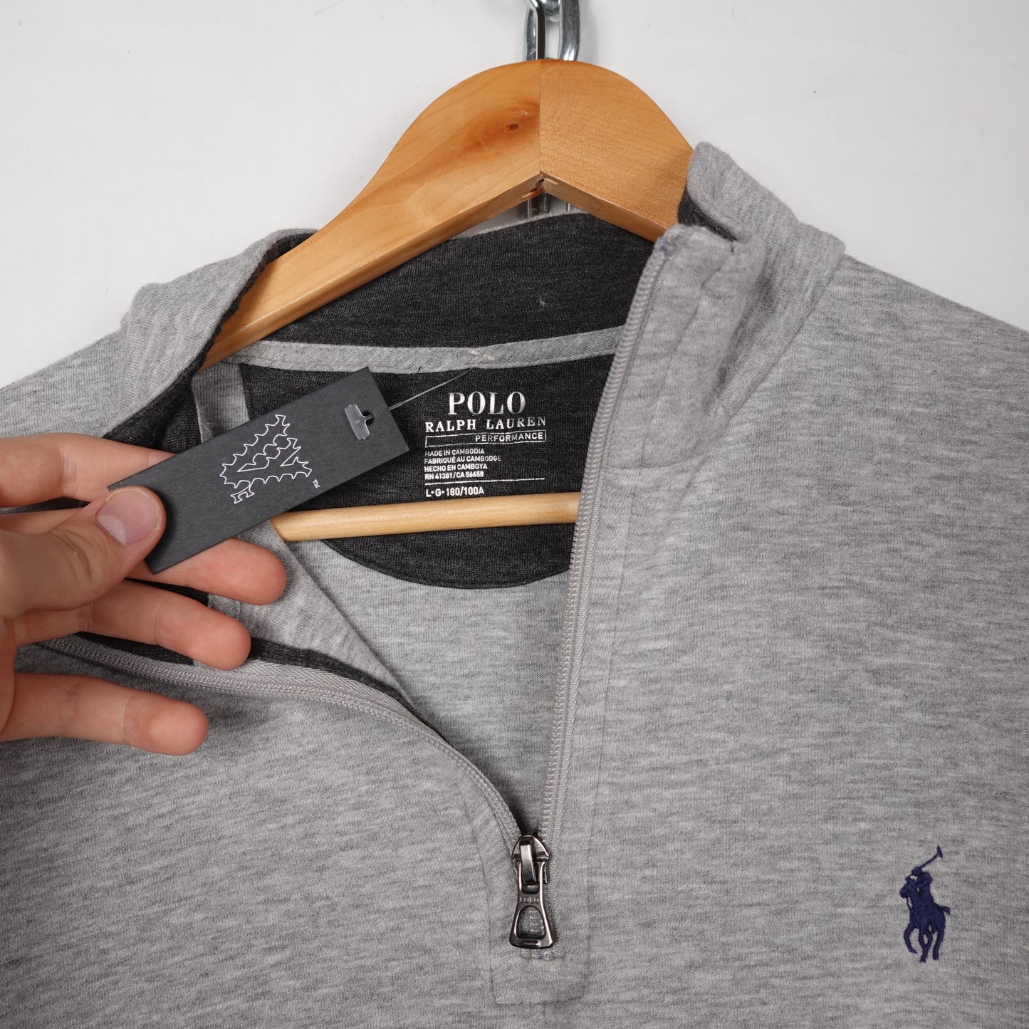 Polo RL 1/4 Zip Grey Sweater - Size L