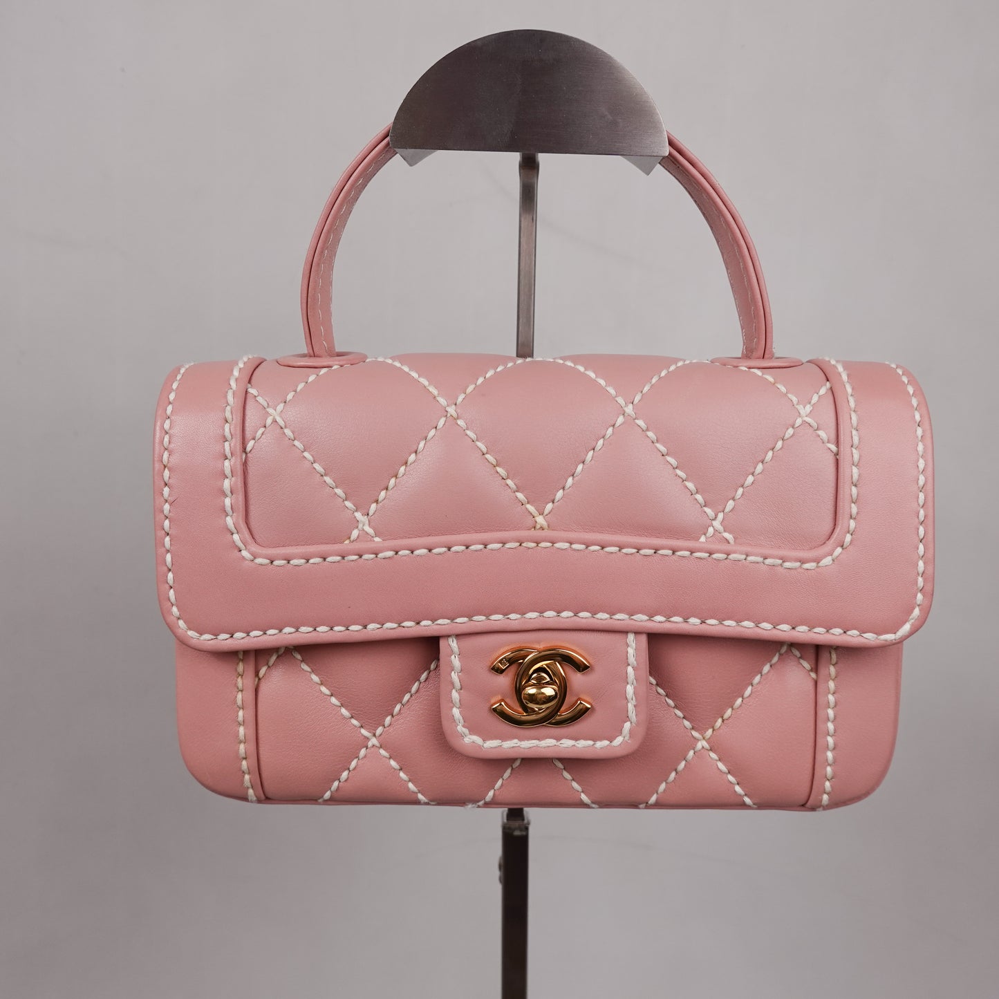 Vintage Chanel Mini Wild Stitch Surpique Top Handle Pink Flap Bag
