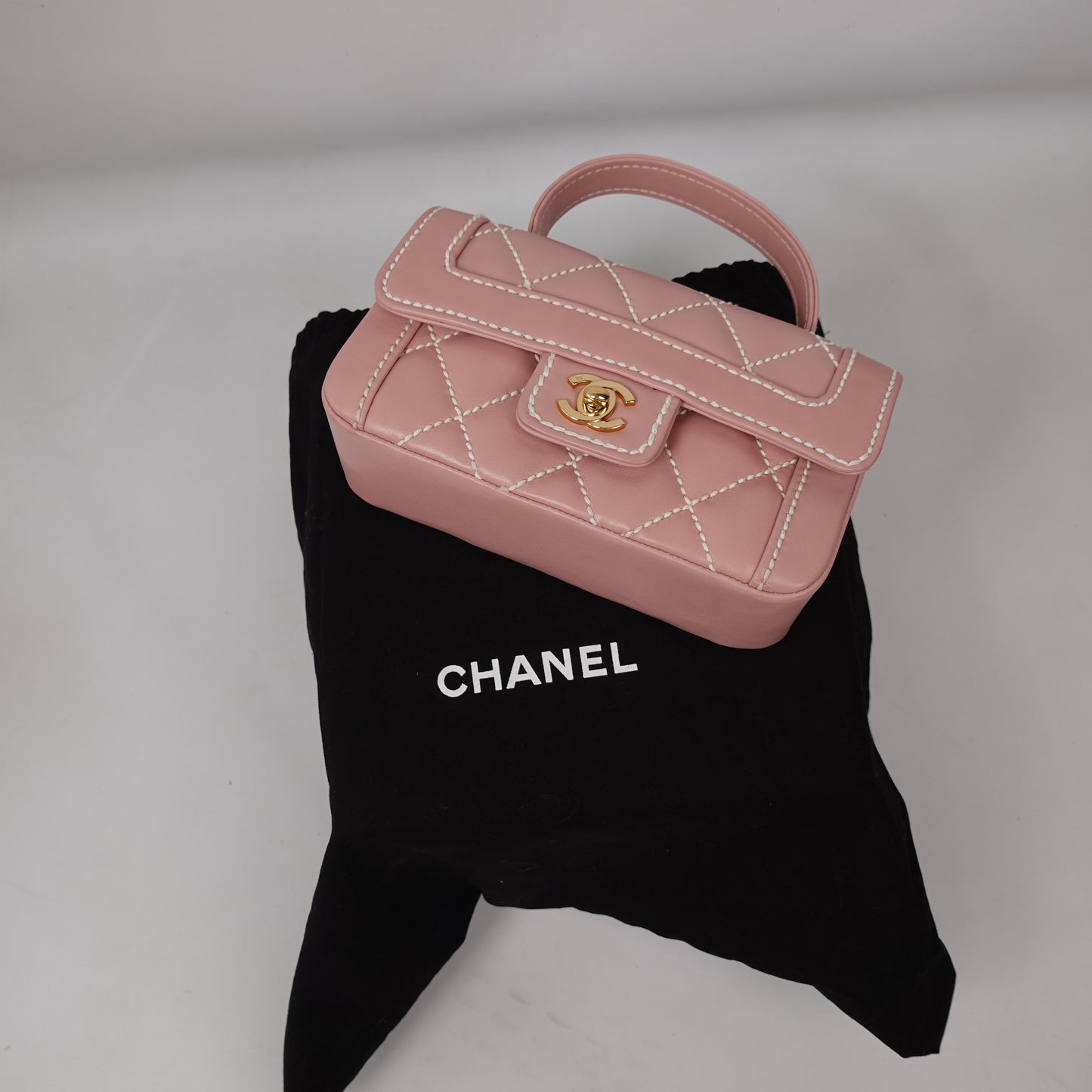 Vintage Chanel Mini Wild Stitch Surpique Top Handle Pink Flap Bag