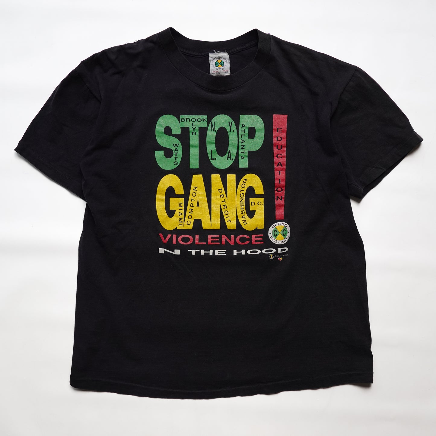 1990s Cross Colours Gang Violence Tee - Size XL