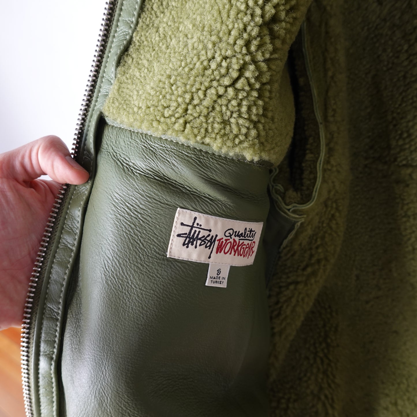 Stussy Workwear Shearling Green Hooded Jacket - Size S