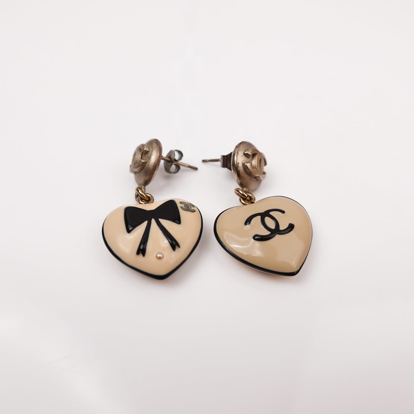 Chanel Pearl CC Heart Drop Earrings
