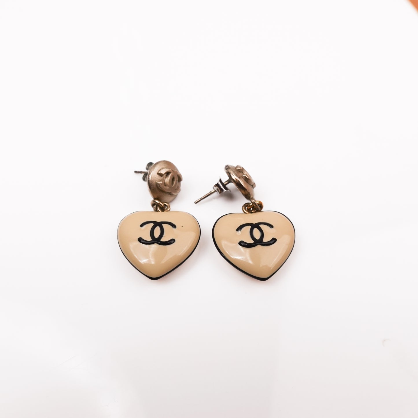 Chanel Pearl CC Heart Drop Earrings