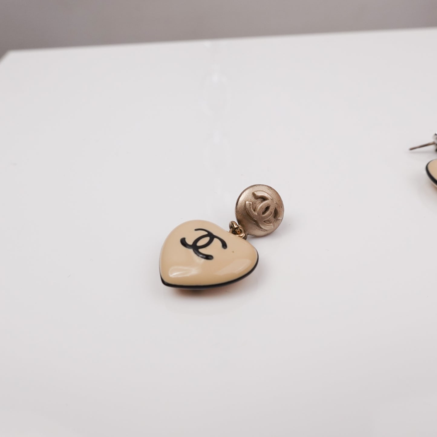 Chanel Pearl CC Heart Drop Earrings