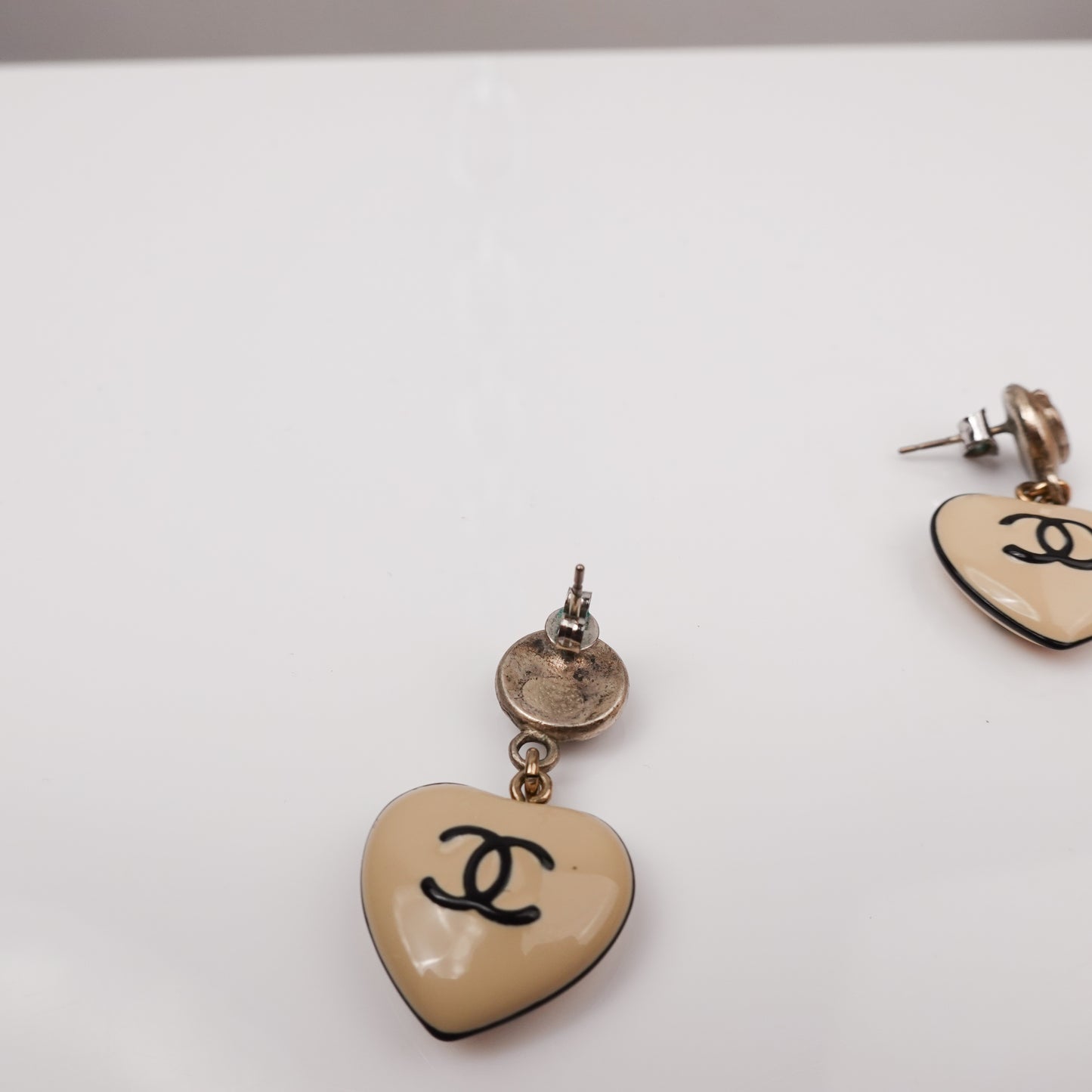 Chanel Pearl CC Heart Drop Earrings