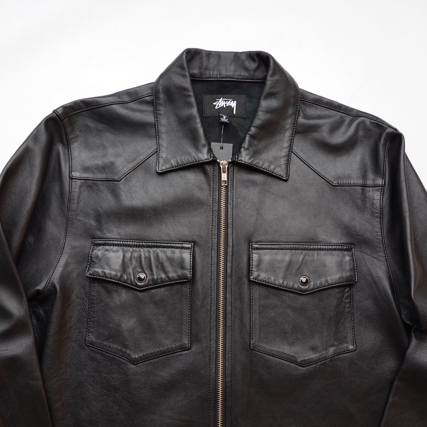 Stussy Sheep Leather Western Zip Up Jacket - Size S