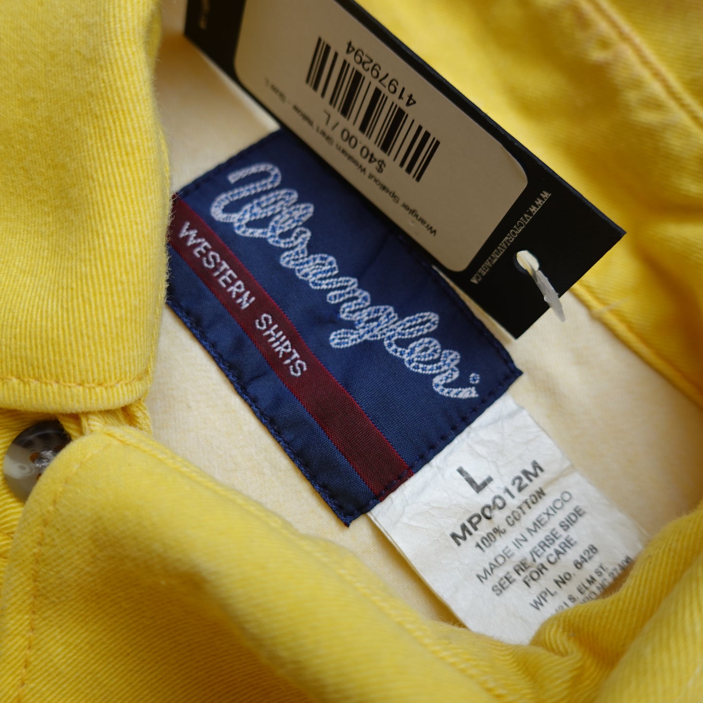 Wrangler Spellout Western Shirt Yellow - Size L