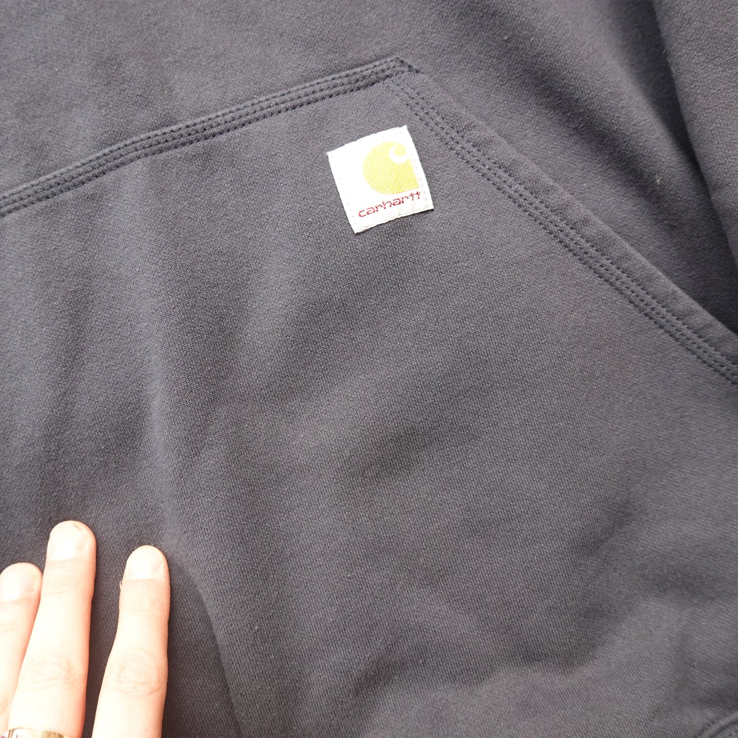 Carhartt Navy Spell Out Hoodie - Size L