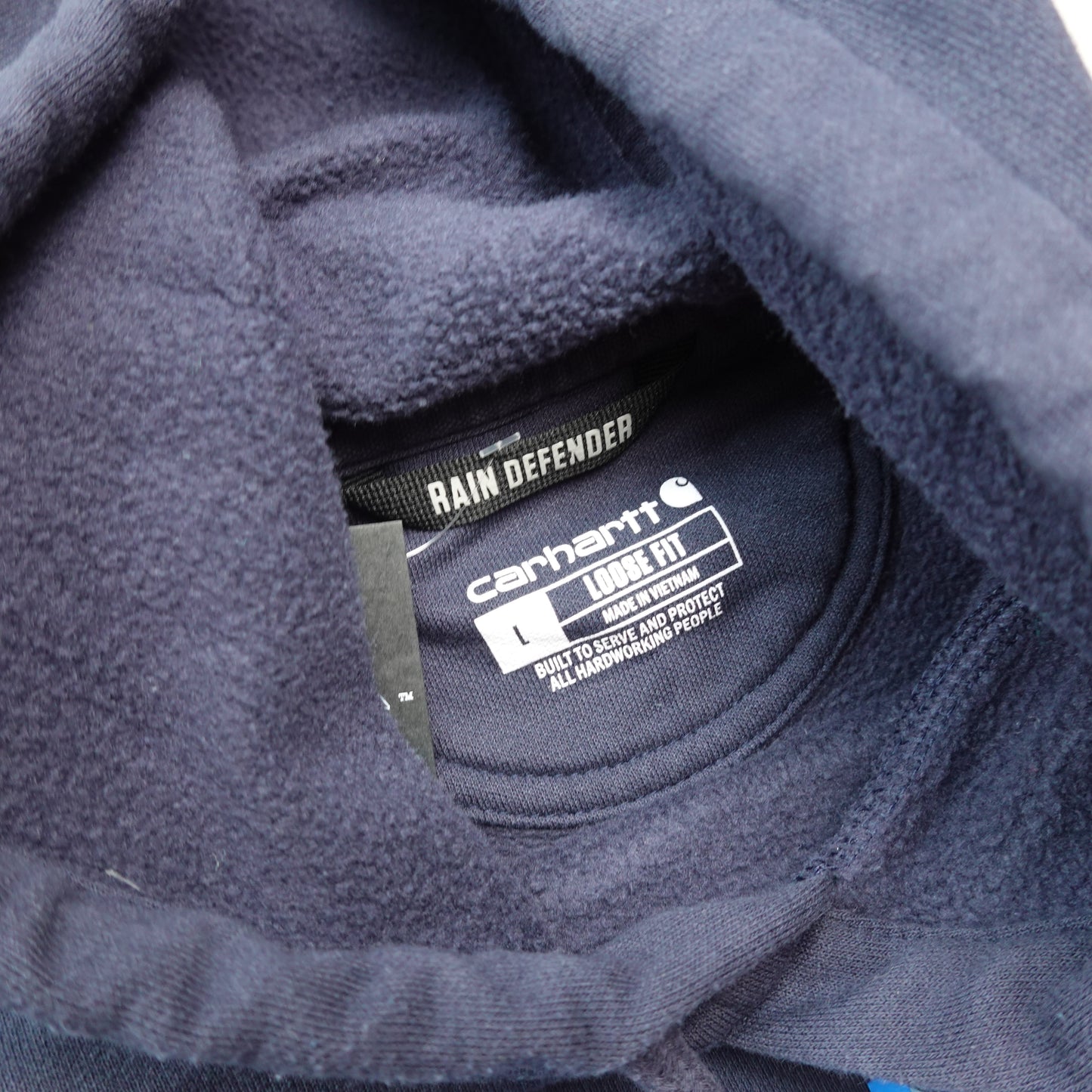 Carhartt Navy Spell Out Hoodie - Size L