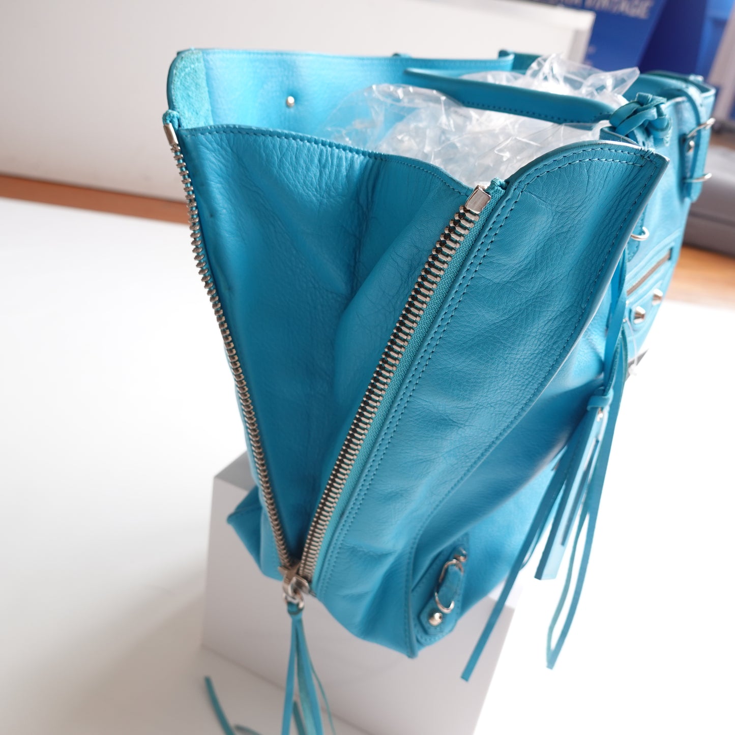 Balenciaga Papier A4 Turquoise Tote Bag