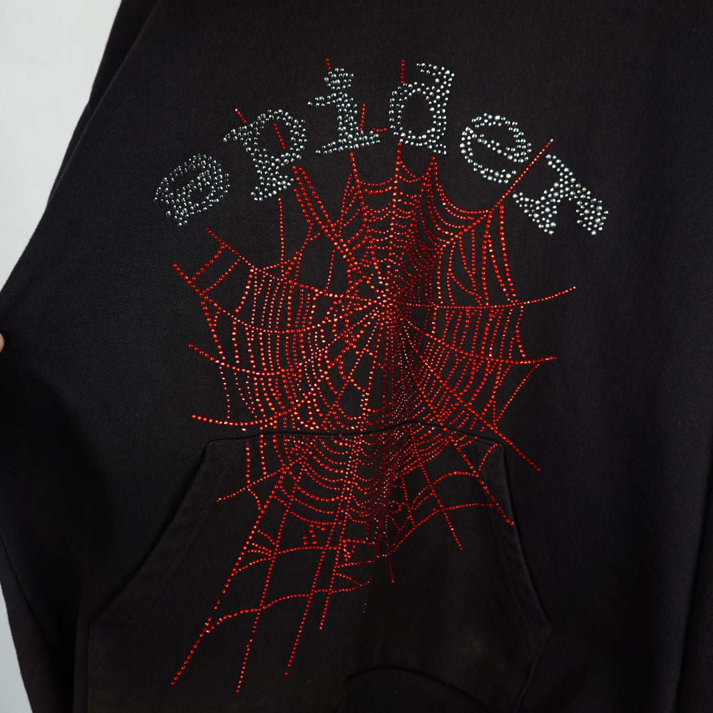 Sp5der Rhinestone Logo Hoodie - Size L