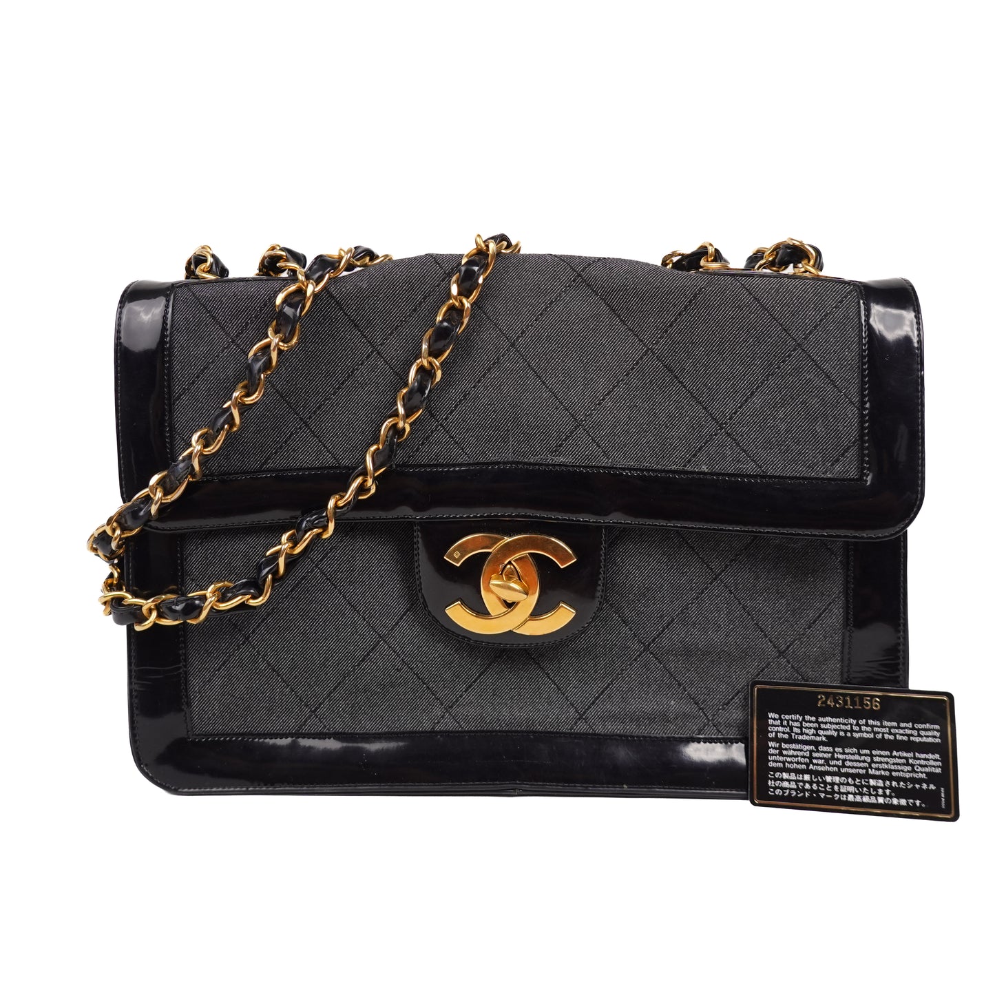 1990s Chanel Maxi Single Flap Bag - Denim & Patent Leather
