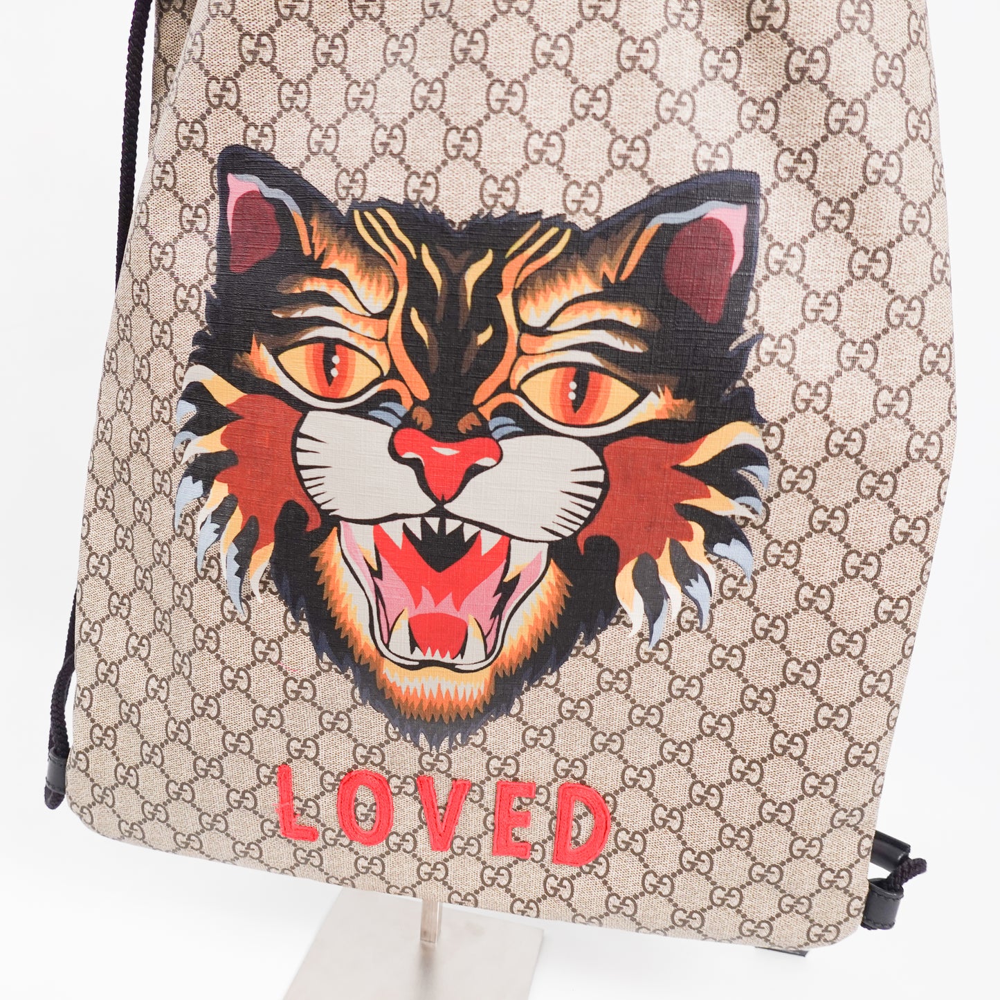 Gucci GG Supreme Angry Cat Drawstring Bag