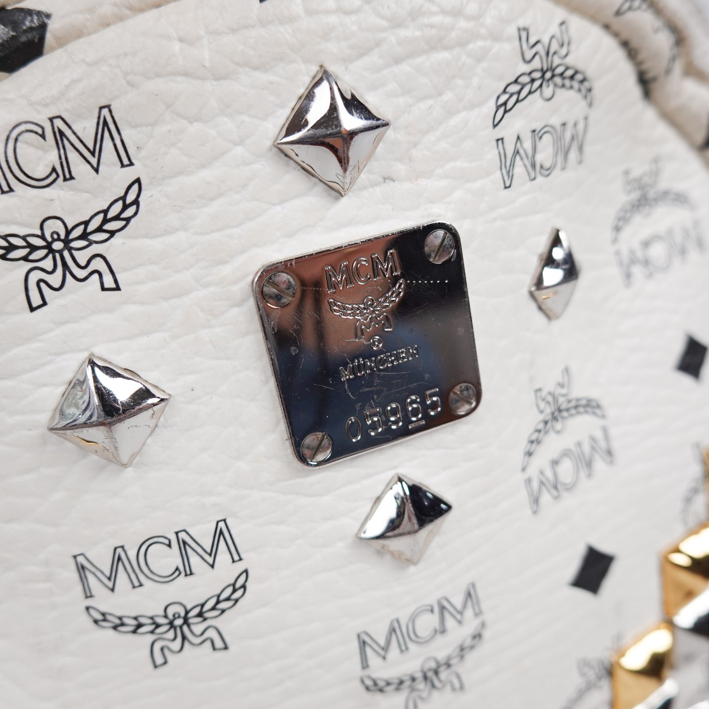 MCM Studded White Backpack