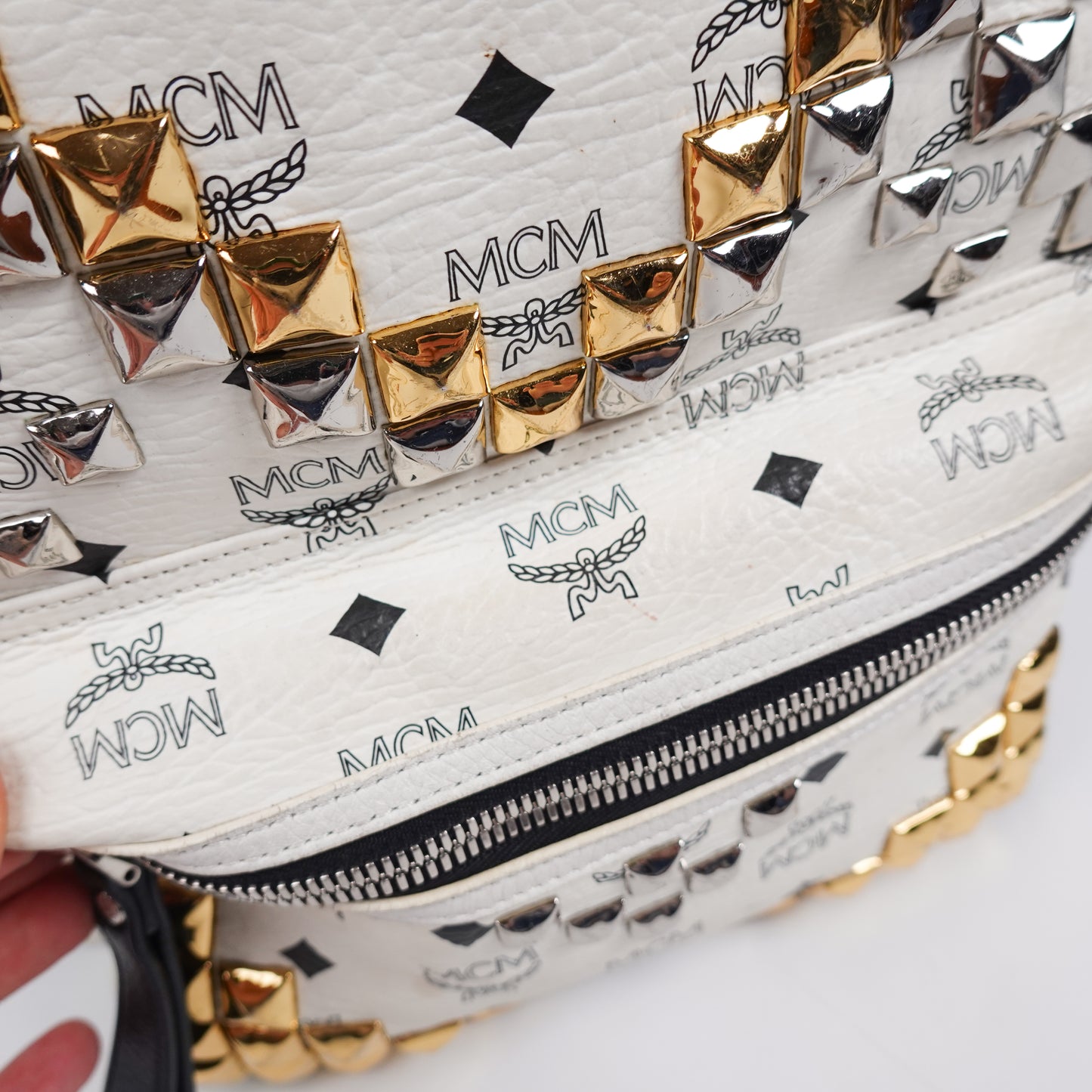 MCM Studded White Backpack