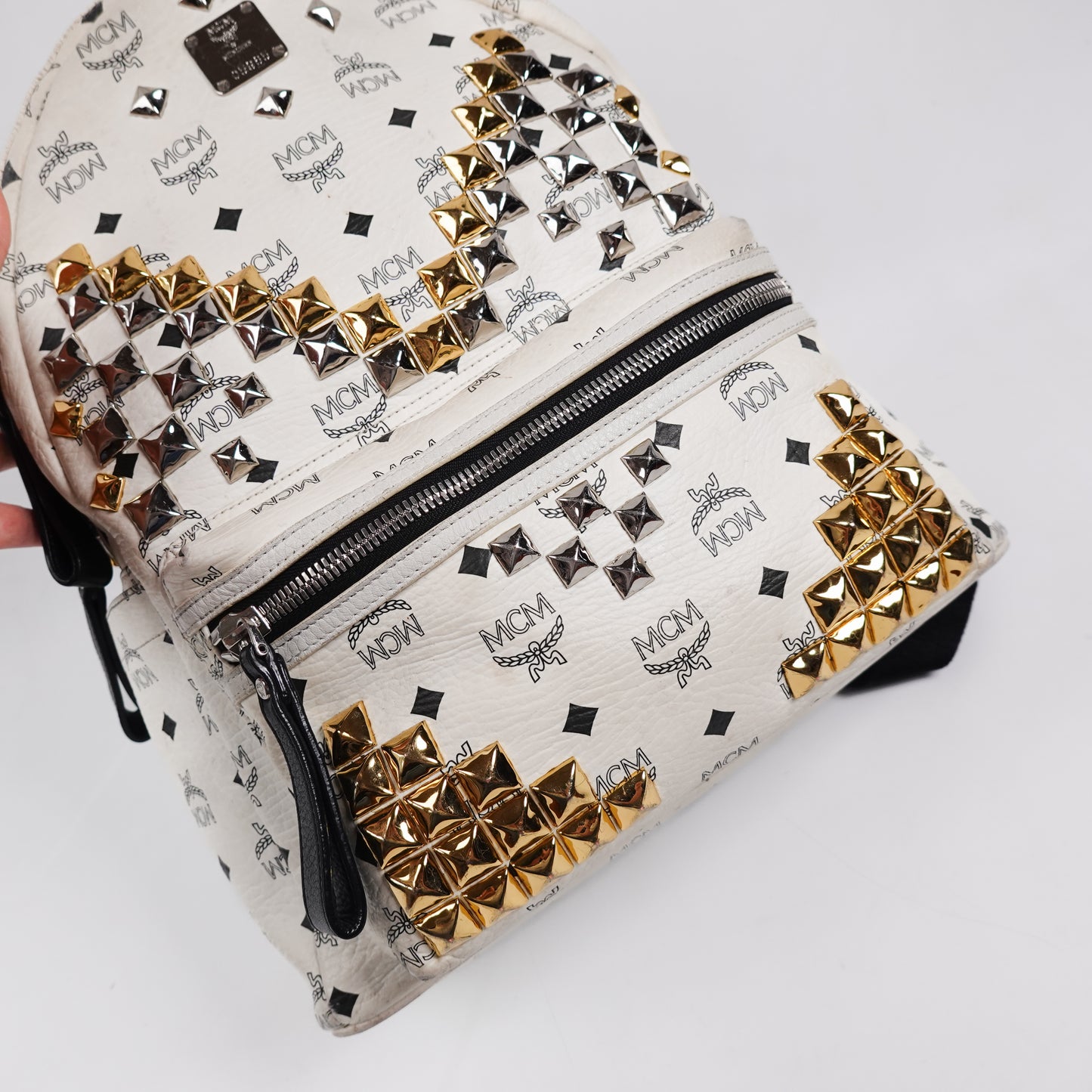 MCM Studded White Backpack