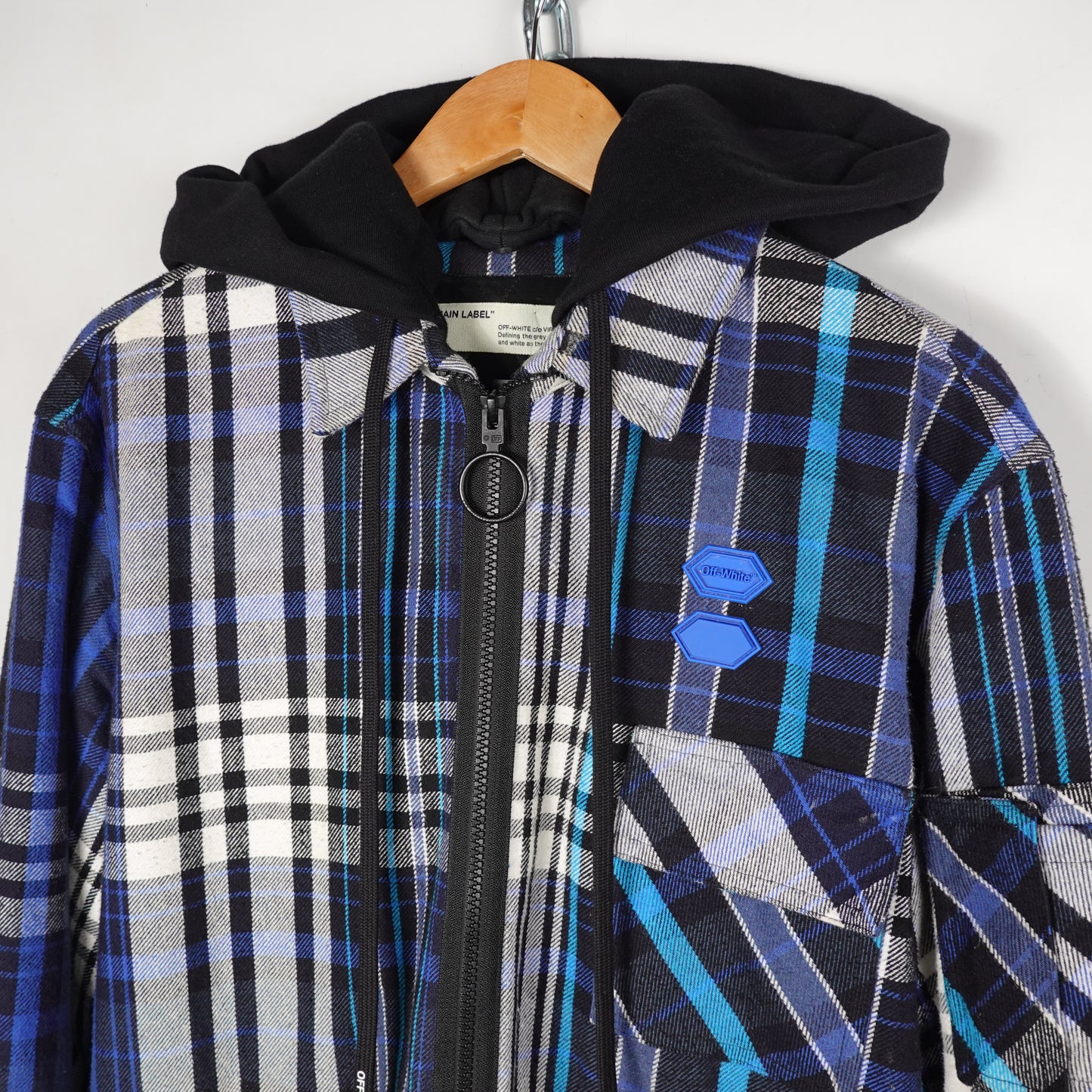 Off White Oversized Flannel Hooded Jacket - Size S