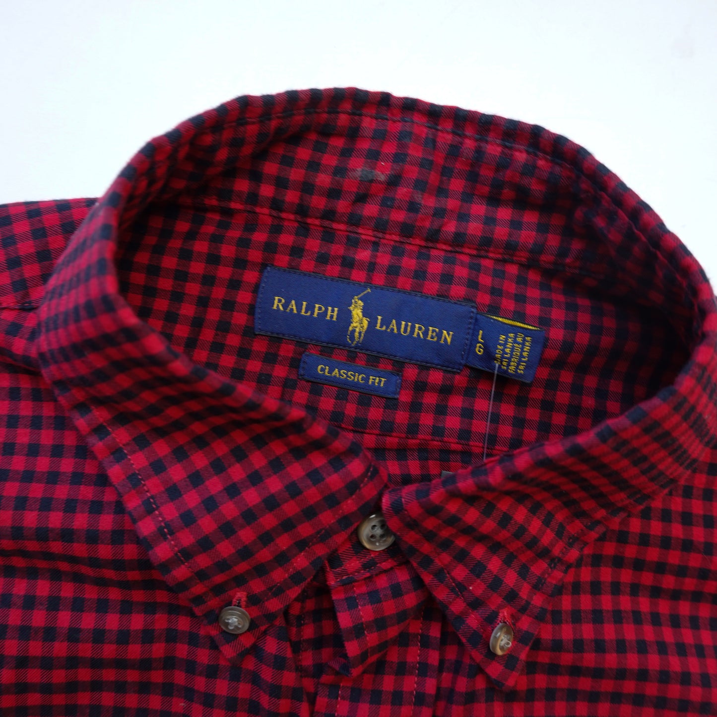 Polo RL Plaid Button Up RED/BLACK - Size L