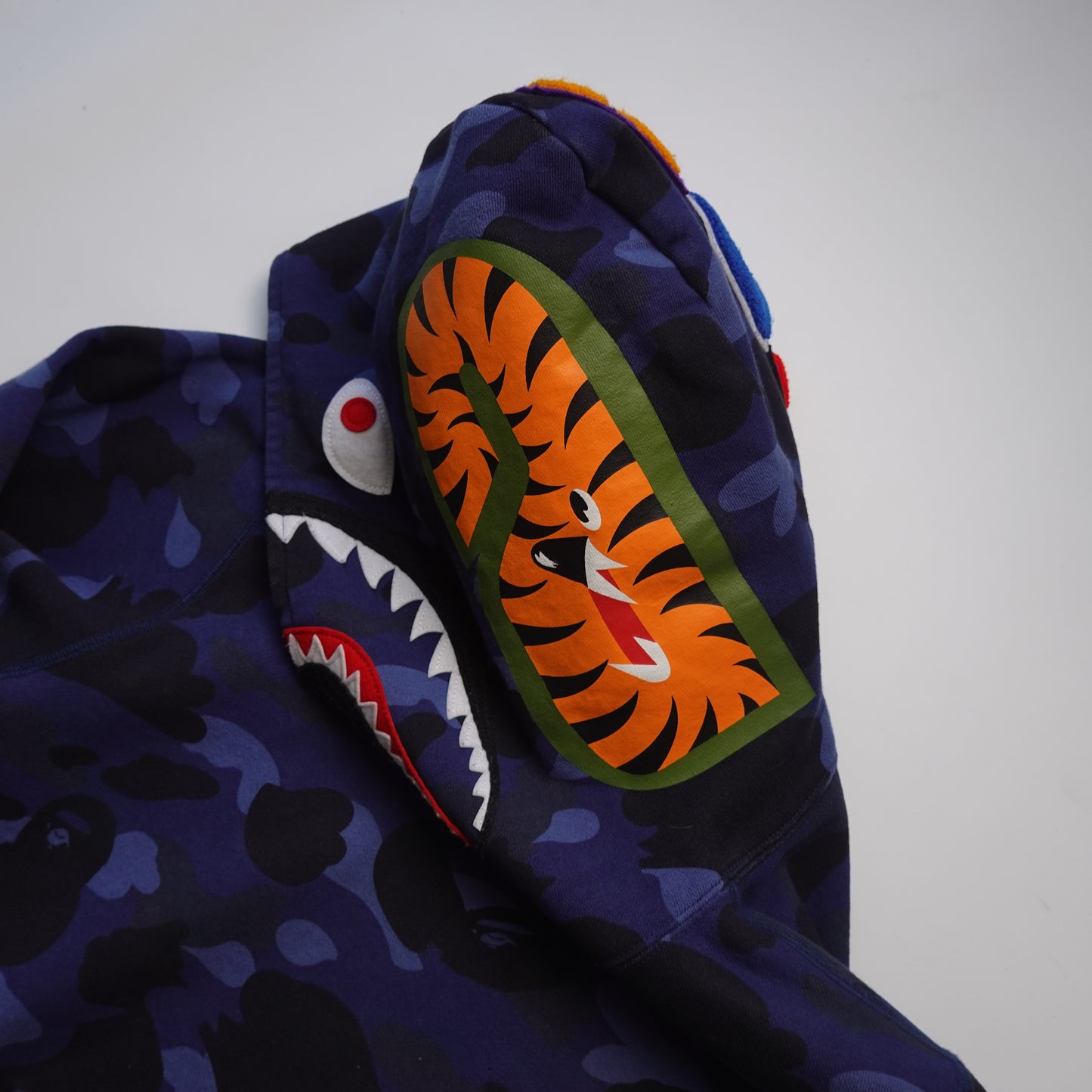 Bape Pullover Blue Camo Shark Hoodie - Size M