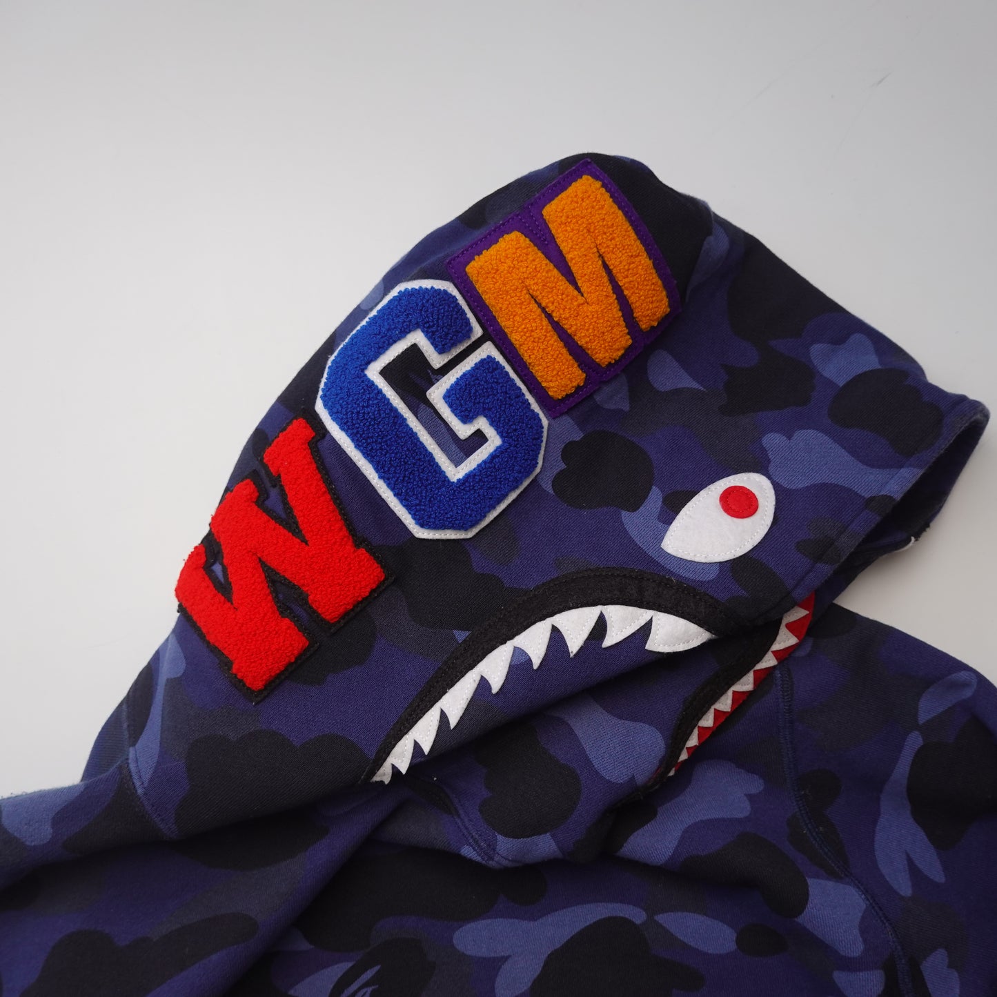 Bape Pullover Blue Camo Shark Hoodie - Size M