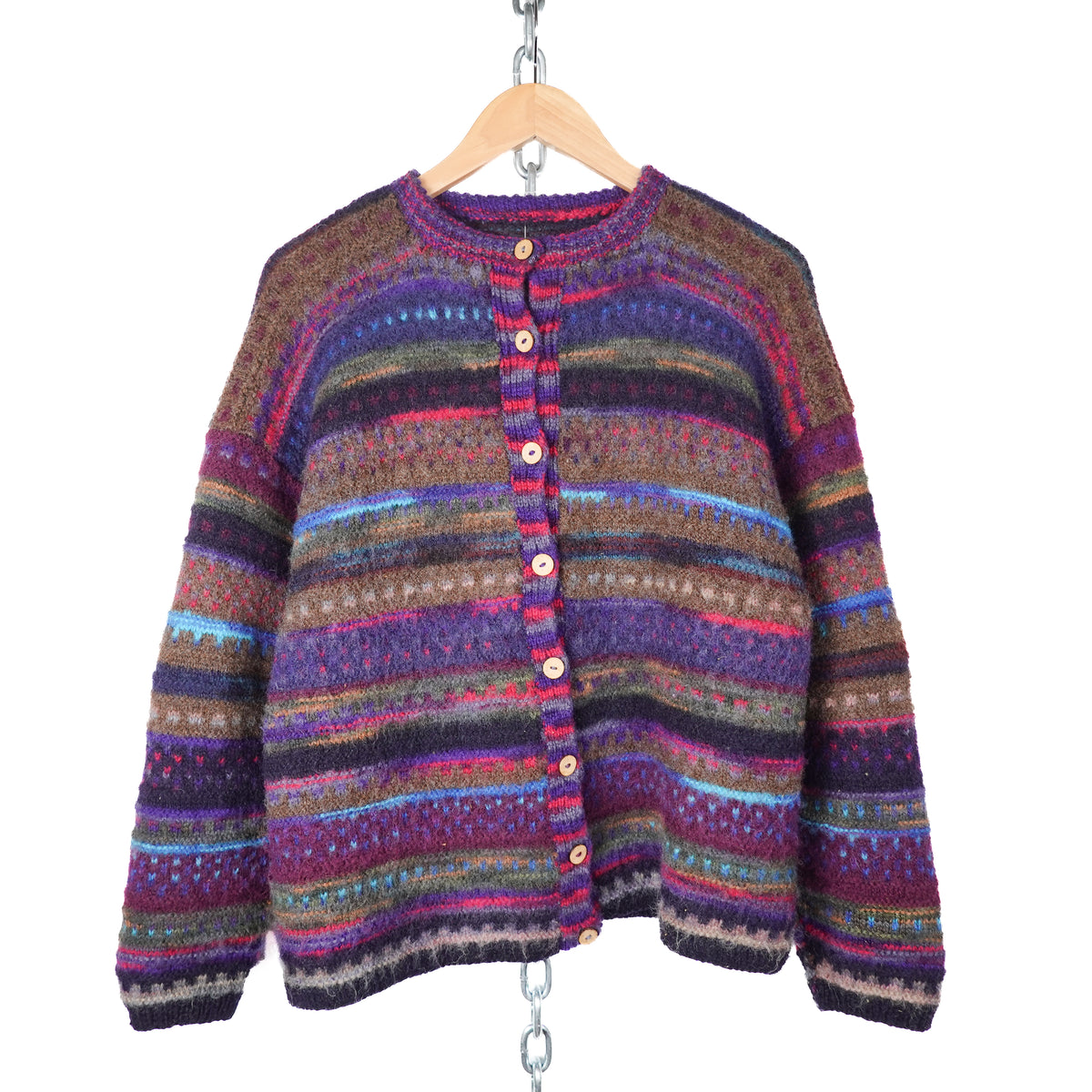 Vintage Handwoven Multicolour Wool Cardigan - Fits S