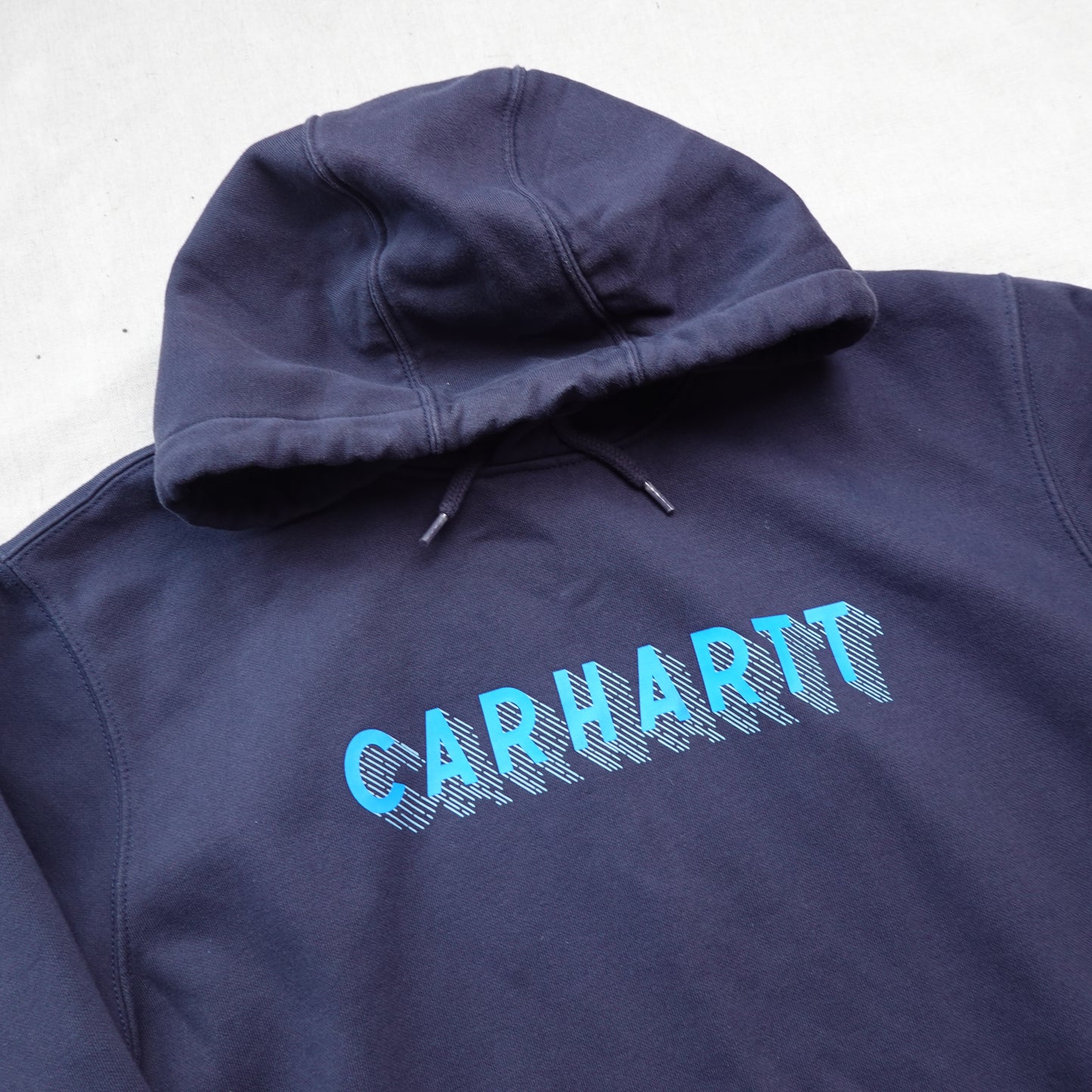 Carhartt Navy Spell Out Hoodie - Size L