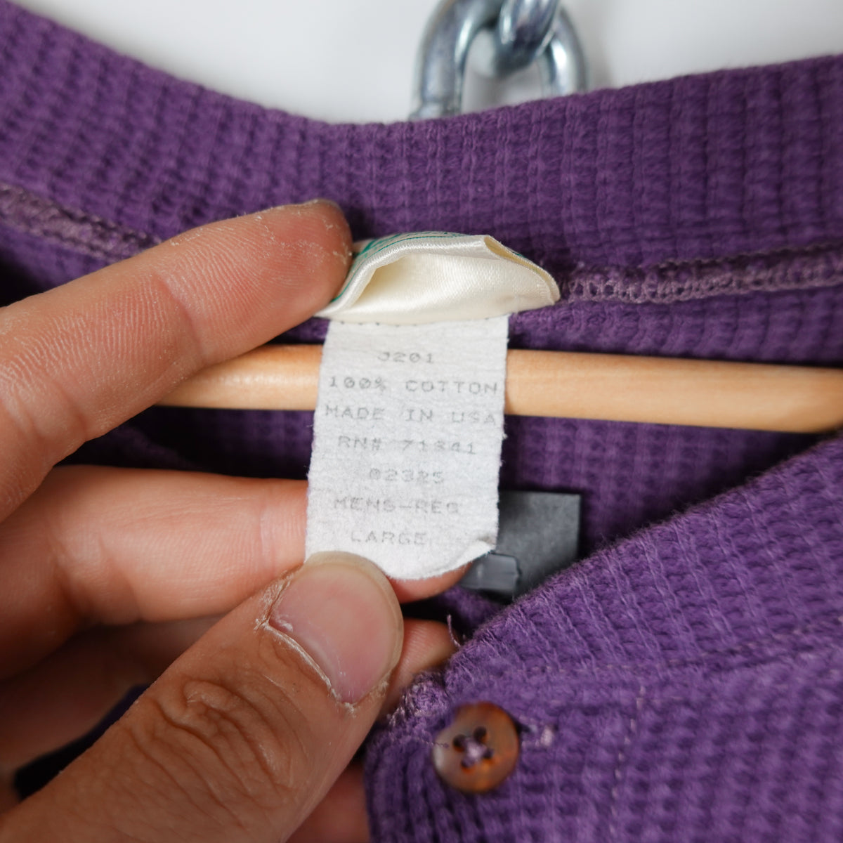 Vintage L.L. Bean Purple Button Thermal - Size L