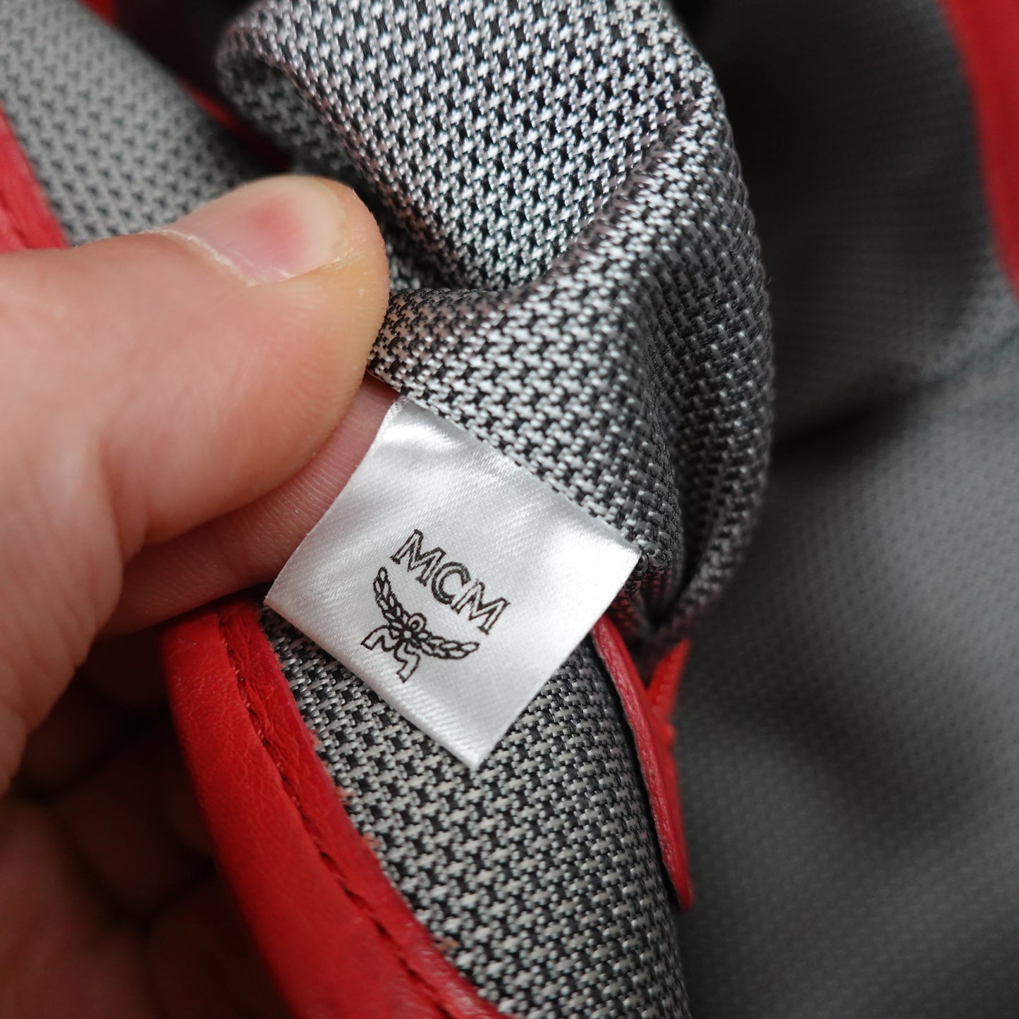 MCM Monogram Red Leather Backpack