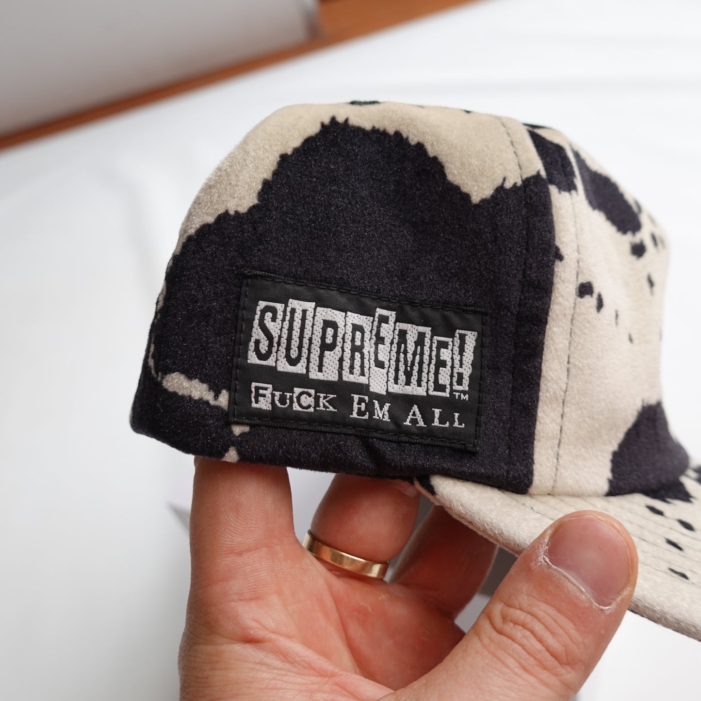 FW15 Supreme Velveteen 5 Panel Camo Print Hat