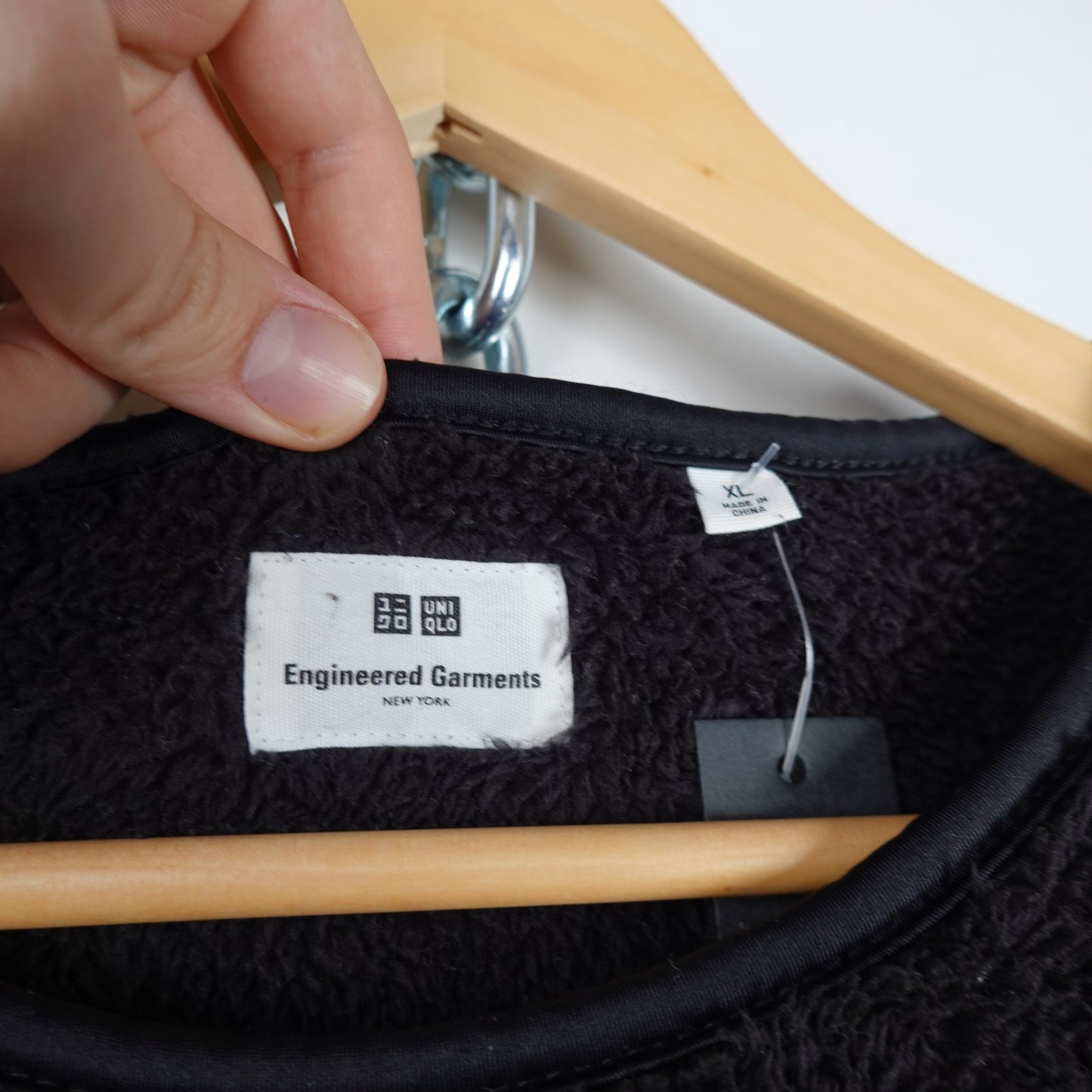 Uniqlo x Engineered Garments Black Crewneck Fleece - Size XL Neck Label Close Up