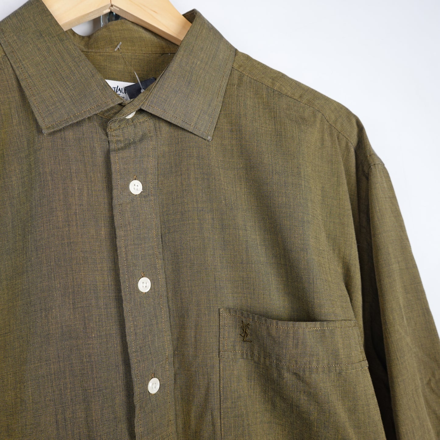 Vintage YSL Green Button up - Size XL Embroidered Chest Logo