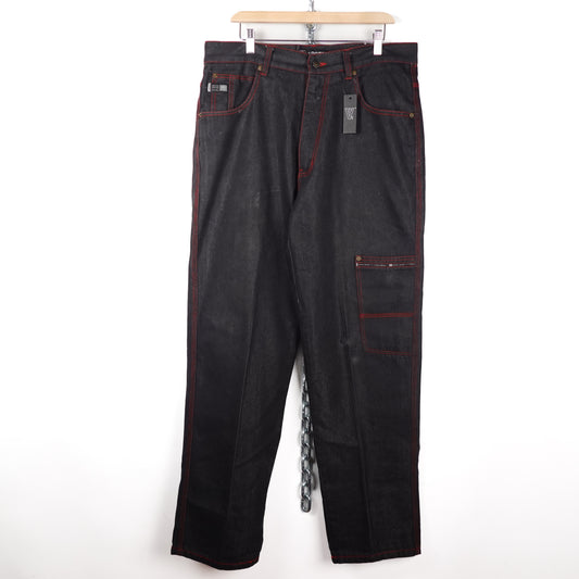 Arctic Red/Black Contrast Denim Pants - Size 36