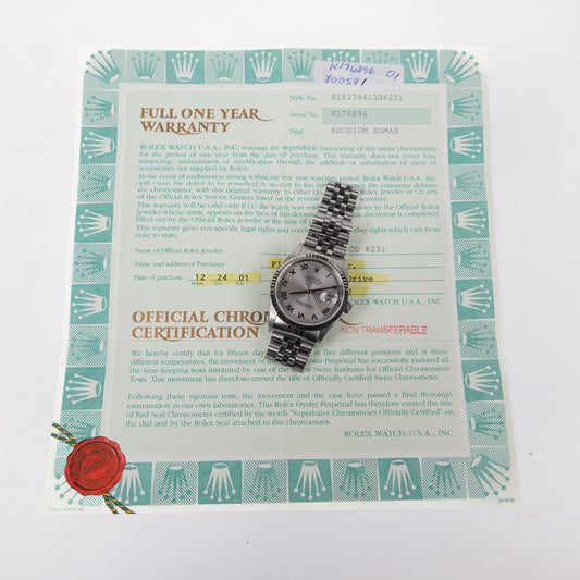 Rolex Datejust Ref. 16234 White Gold Bezel Automatic Watch