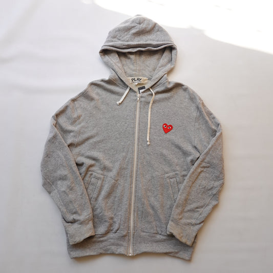 CDG Play Grey Zip Hoodie - Size L