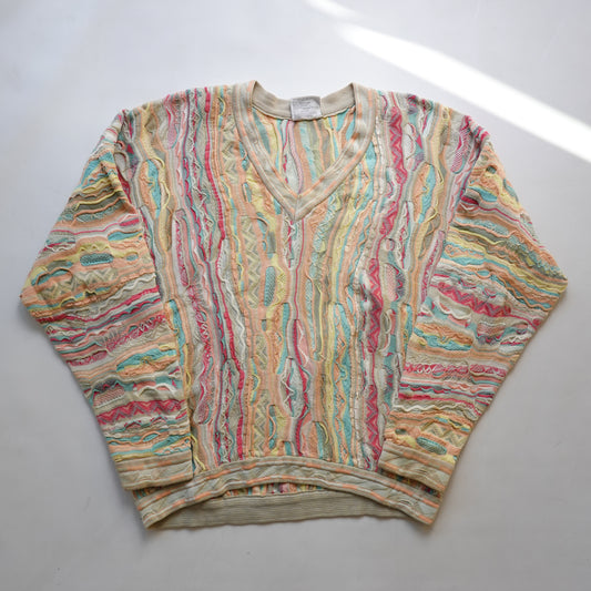 Vintage Coogi 3D Knit V-Neck Sweater - Size XL