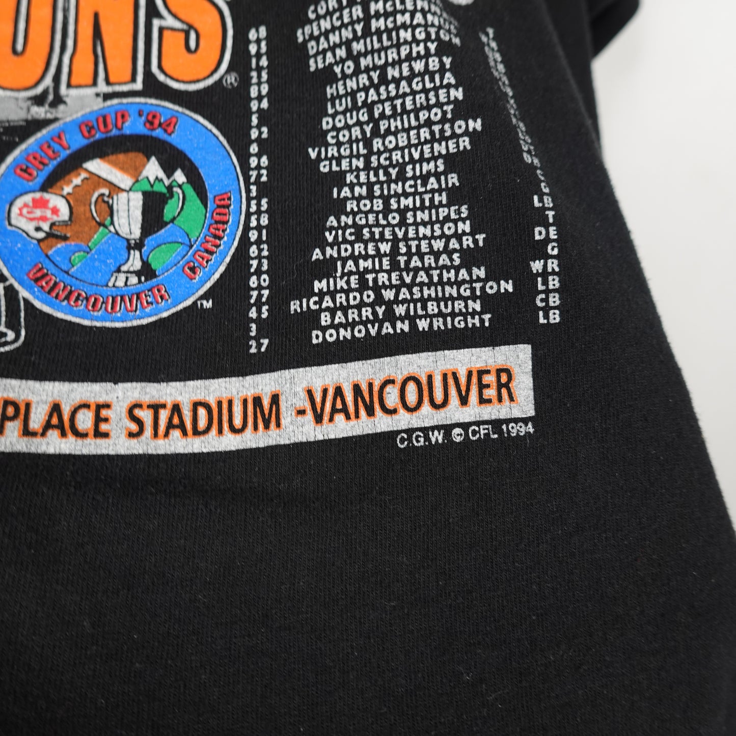 1994 BC Lions Grey Cup Champs Tee - Size XL