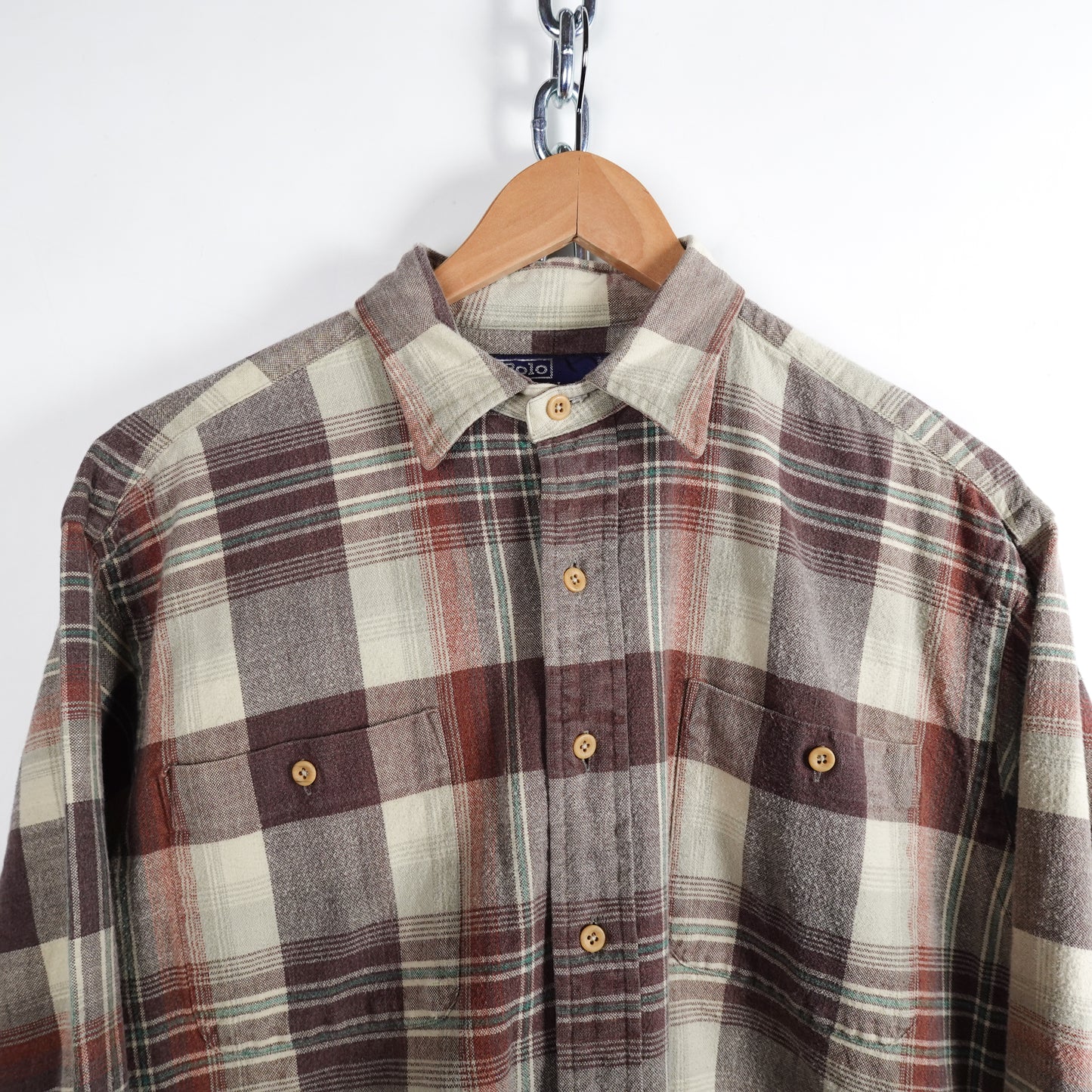 Polo RL Beige/Red/Green Flannel Shirt - Size M