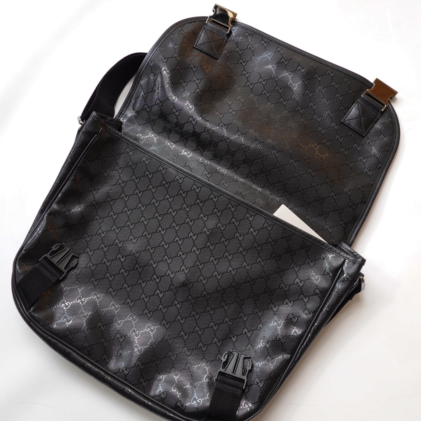 Gucci Patent Leather Monogram Messenger Bag