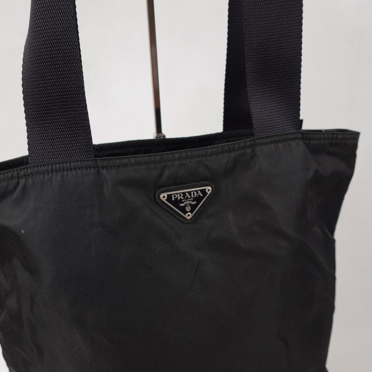 Prada Front Triangle Nylon Tote Bag