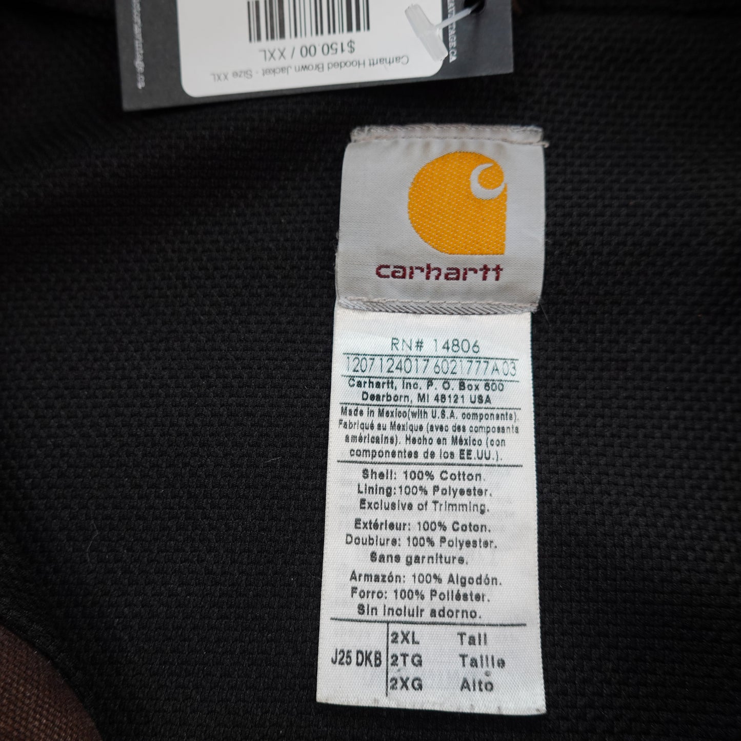 Carhartt Hooded Brown Jacket - Size XXL