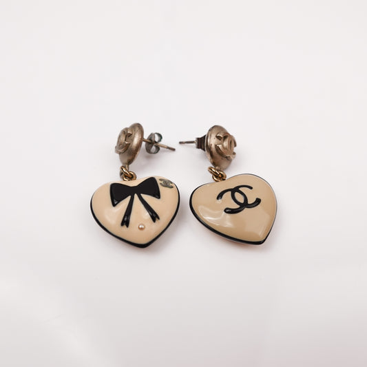 Chanel Pearl CC Heart Drop Earrings