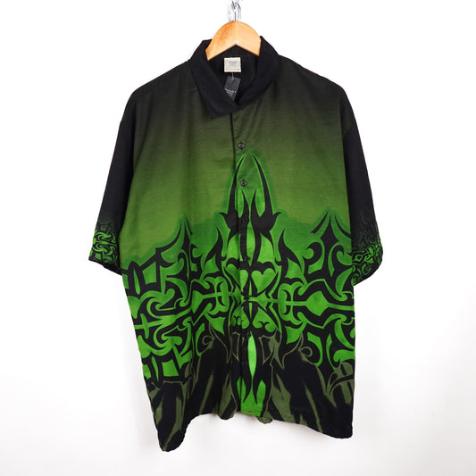 Y2K 725 Green Tribal S/S Button up - Size XL