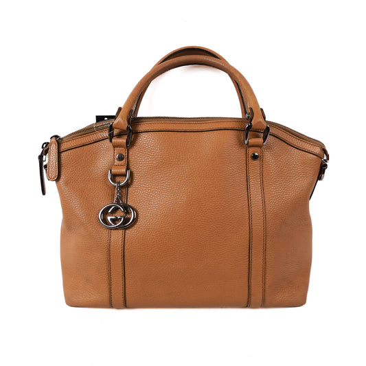Gucci Calkskin GG Convertible Dome Satchel Bag