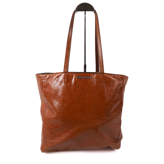 Miu Miu Vitello Leather Tote Bag Brown