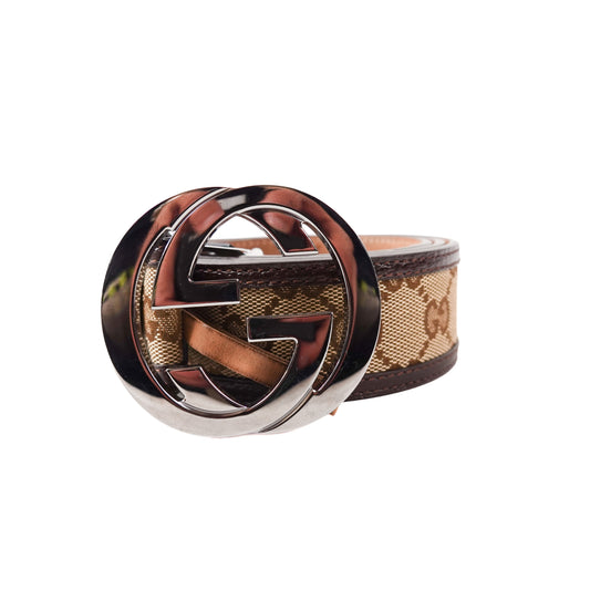 Gucci GG Supreme Leather Trim Belt - Size 30